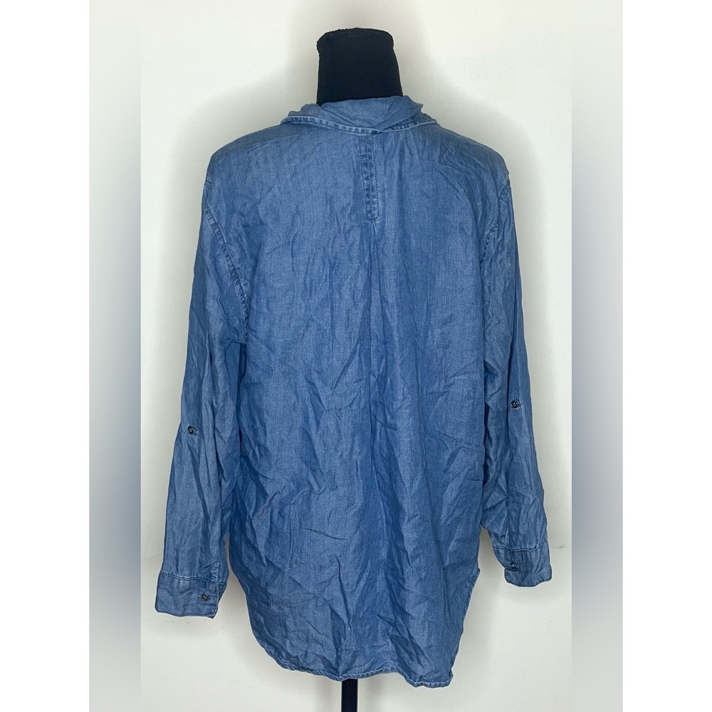 Western & Orchard Blue 100% Tencel Denim Button Down Roll Tab Shirt Large - Picture 4 of 9